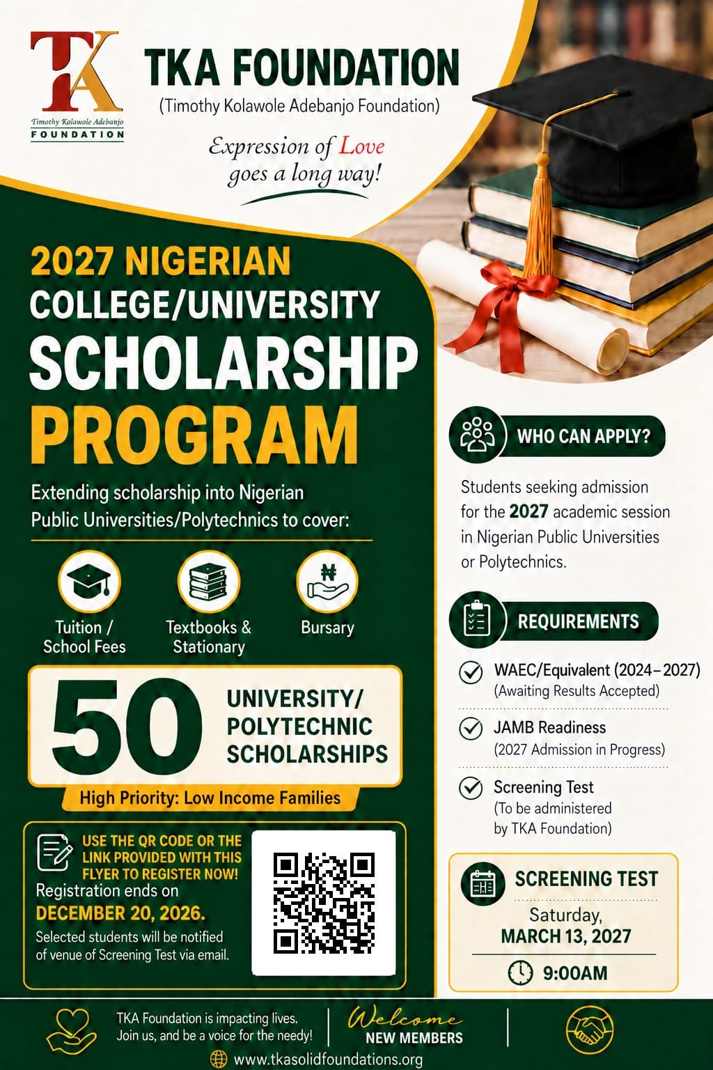 TKA Nigerian College and University Scholarship Programme flyer